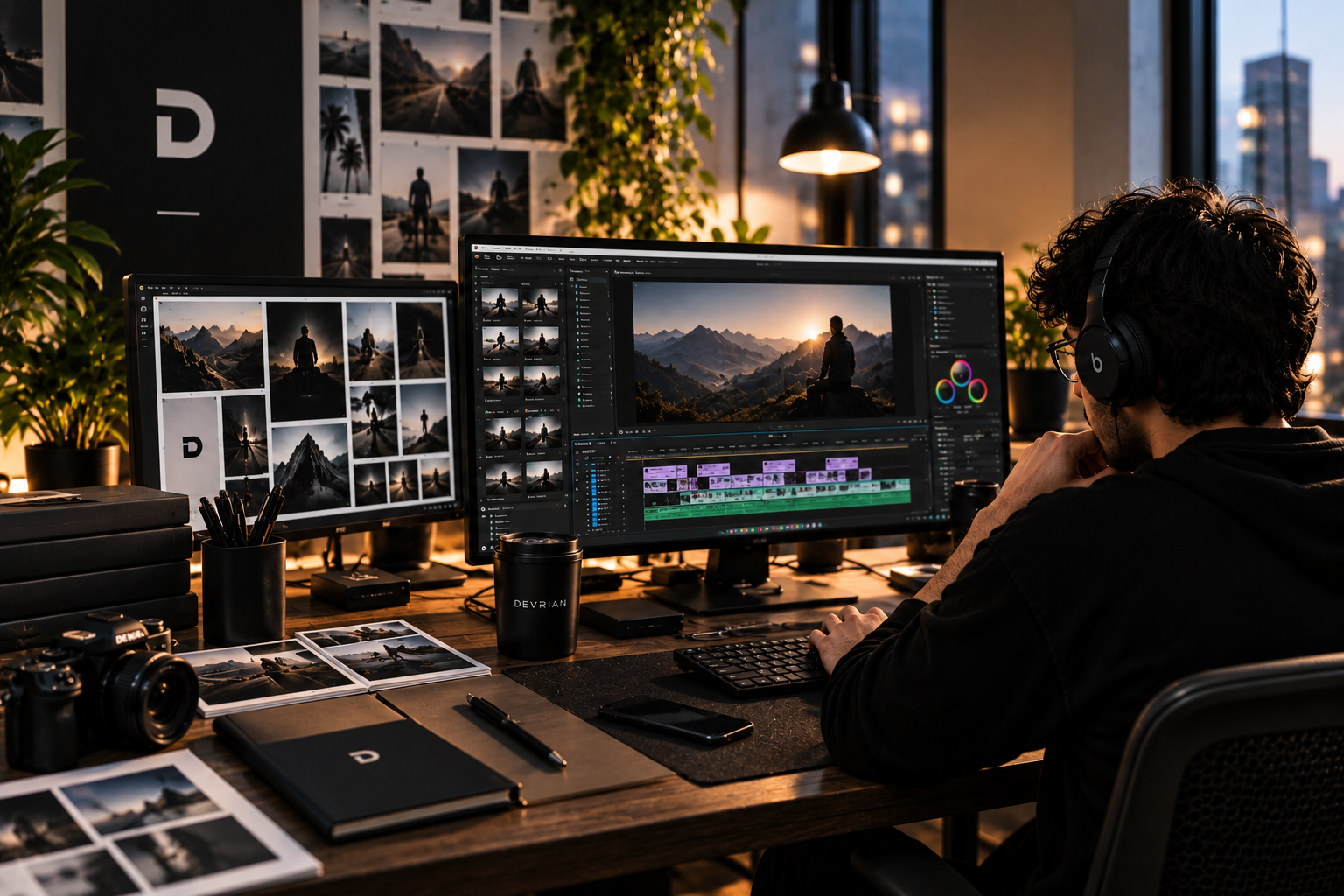 Post-production workstation with color grading and visual finishing